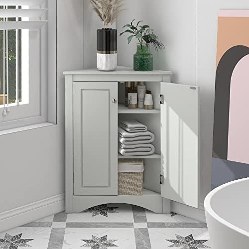 Merax Corner Cabinet with Adjustable Shelves Grey 1
