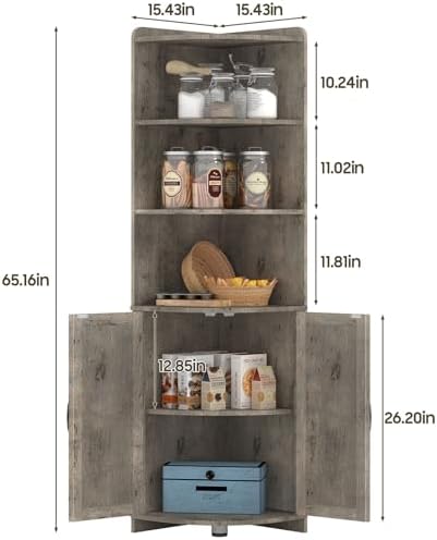 Halitaa Farmhouse Corner Cabinet with 6 Shelves and Barn Doors