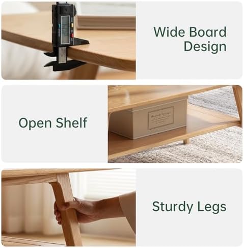 Wayshome Solid Oak Wood Coffee Table with Shelf Storage