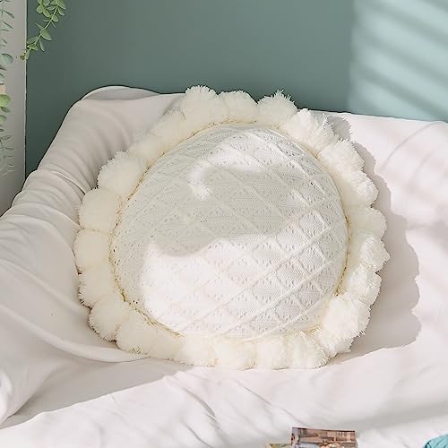 ATMOSURELY Boho Cotton Knitted Throw Pillow with Tassels