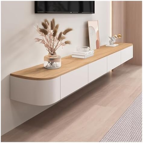 Sobstkeo Floating TV Stand Wall Mounted Cabinet 140CM Wood and White