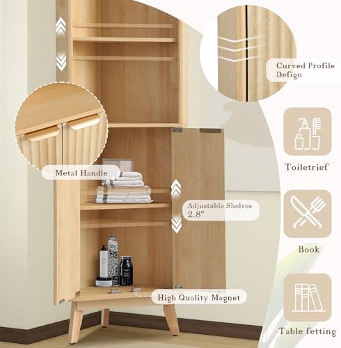 68 Corner Storage Cabinet with Fluted Doors and Adjustable Shelves