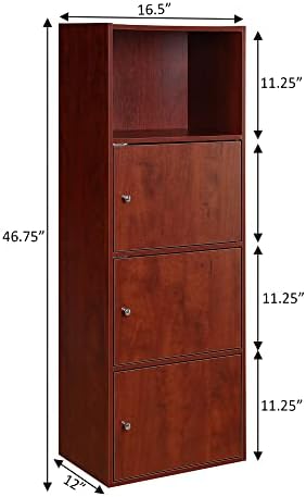 Convenience Concepts Xtra Storage Three-Door Bookcase in Cherry Wood Finish 1