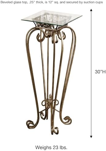 Touch of Class Chalcedony Scroll Pedestal Table - Beveled Glass - Antique Gold