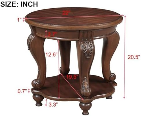 22 Round Wood End Table with 2-Tier Storage