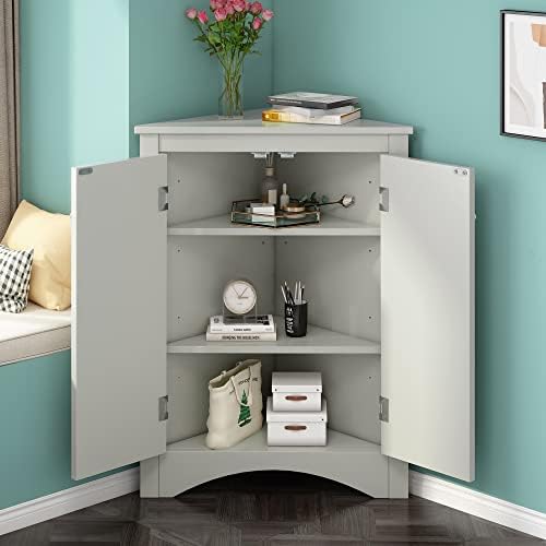 Bellemave Corner Storage Cabinet with 2 Doors and 2 Adjustable Shelves