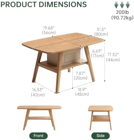 Wayshome Solid Oak Wood Coffee Table with Shelf Storage