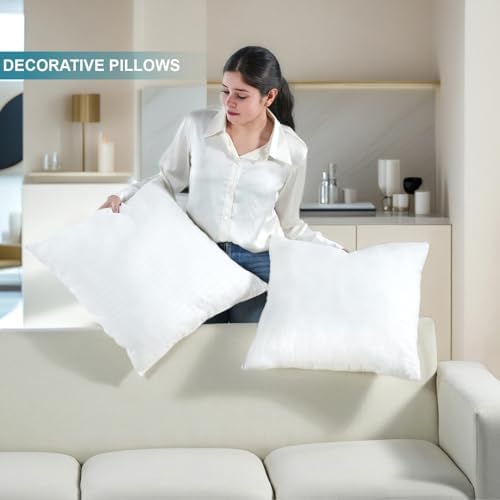 Ridhi Woven Bedding Throw Pillows Set of 4 White 18x18 Inches