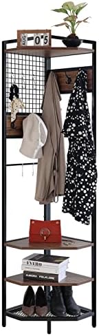 HIDODO Corner Hall Tree with Shoe Rack and Storage Shelf