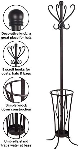 Elegant Metal Coat Rack with Umbrella Stand Brown Finish