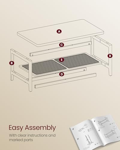 VASAGLE 2-Tier Coffee Table with PVC Rattan Storage Shelf