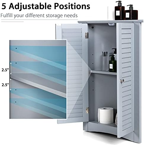 Tangkula Corner Cabinet with Double Doors and Adjustable Shelf Grey