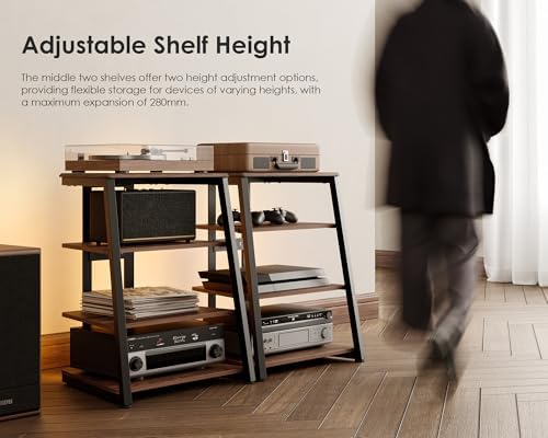 FITUEYES 4-Tier AV Media Stand with LED Backlight for Record Player and Xbox One