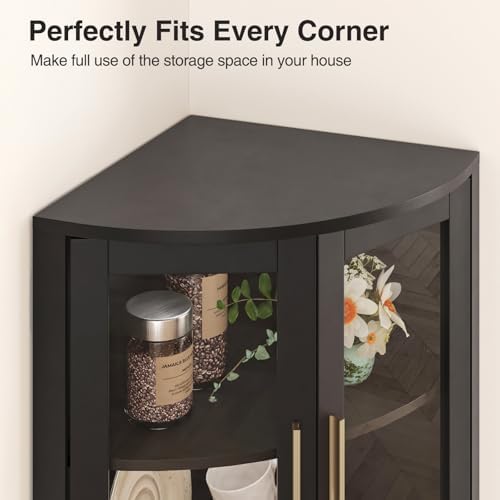 FiveWillowise 649 Tall Corner Cabinet with 5 Shelves Black