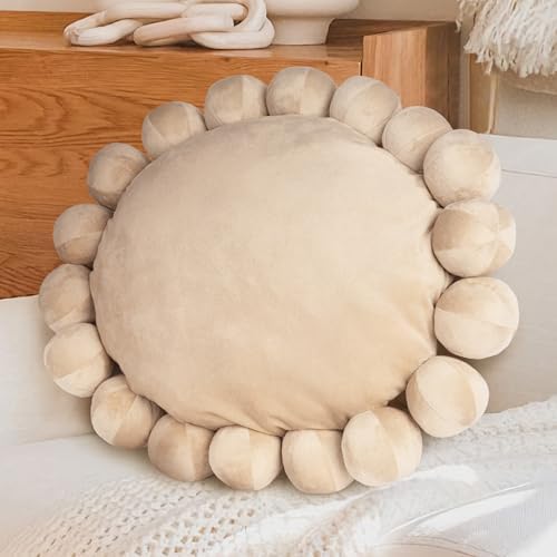 AELS Boho Beaded Round Pillow 185 Inch Modern Velvet Cushion