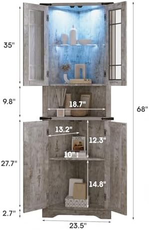 Farmhouse Corner Cabinet with LED Light
