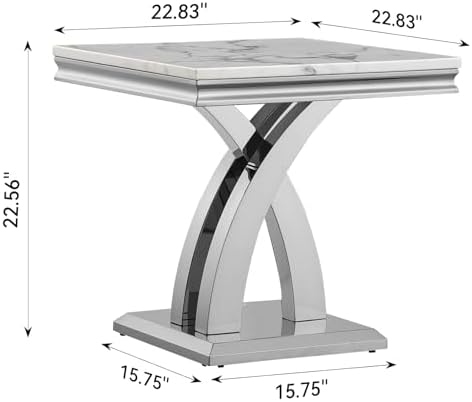 Modern Faux Marble End Table with X-Shaped Stainless Steel Base