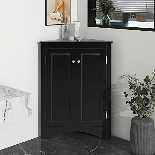 GDFStudio 315 Inch H Triangle Corner Storage Cabinet Black
