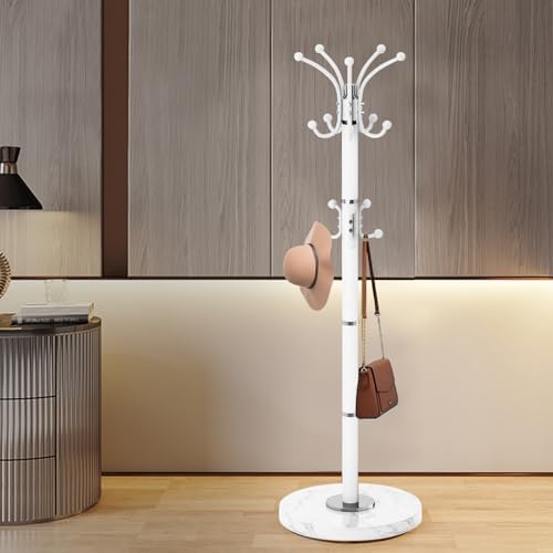 Modern Metal Coat Rack with 360 Rotary Design and Natural Marble Base