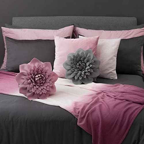 3D Flower Throw Pillow with Insert Gray 14 Inch