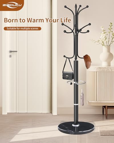 ZIECUKU Metal Coat Rack with Marble Base and 12 Hooks