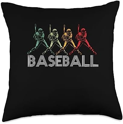 Retro Baseball Players Catcher Pitcher Batter Throw Pillow 18x18 Multicolor