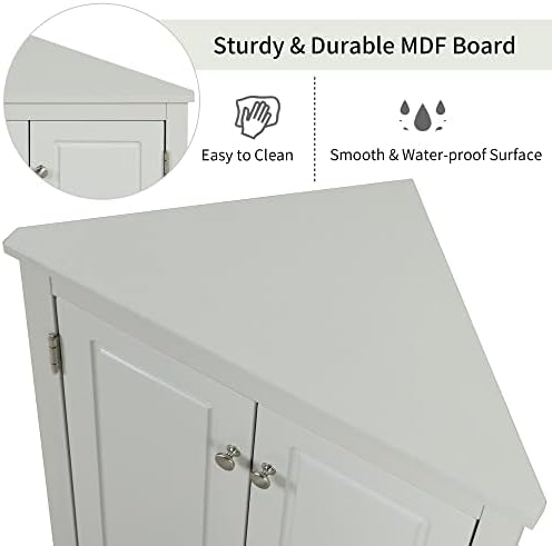 GDFStudio 315 Inch H Triangle Corner Storage Cabinet Grey