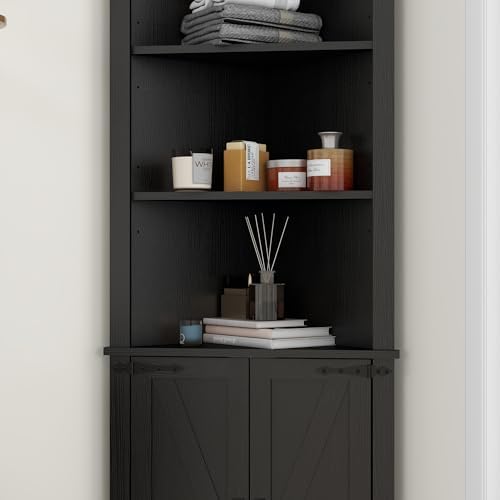 Panana Tall Corner Cabinet with Barn Door Black