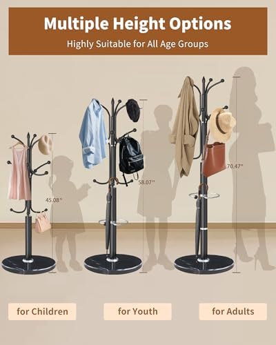 ZIECUKU Metal Coat Rack with Marble Base and 12 Hooks