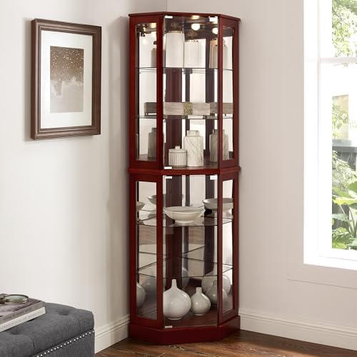 Maximize Storage 6 Shelf Corner Curio Cabinet Cherry
