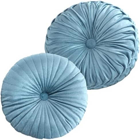 2 Pcs Round Velvet Throw Pillows Pumpkin Shape Floor Cushion for Living Room