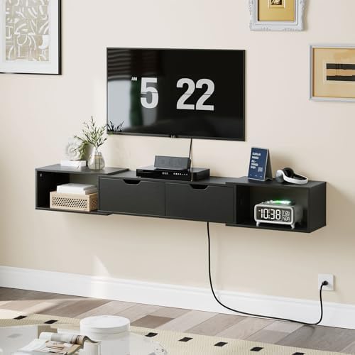 HOOBRO 622 Floating TV Stand with Power Outlet Black