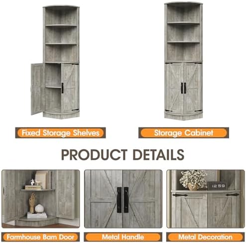 Vabches 648 Tall Farmhouse Corner Cabinet with Storage Shelves