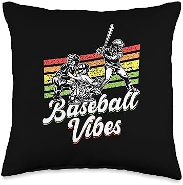 Baseball Vibes Throw Pillow for Players 16x16 Multicolor