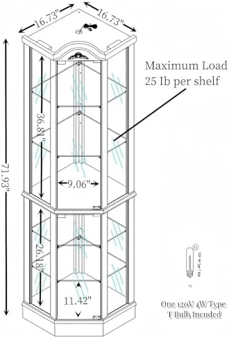 Cherry Corner Curio Cabinet with 4 Adjustable Glass Shelves and Glass Doors