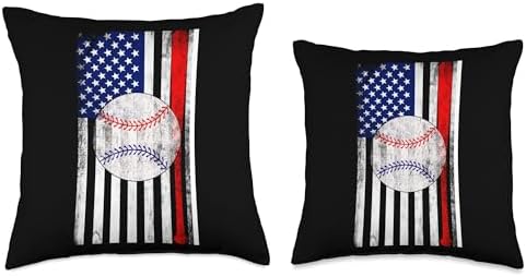 Baseball Pitcher Catching Throw Pillow with USA Flag Design