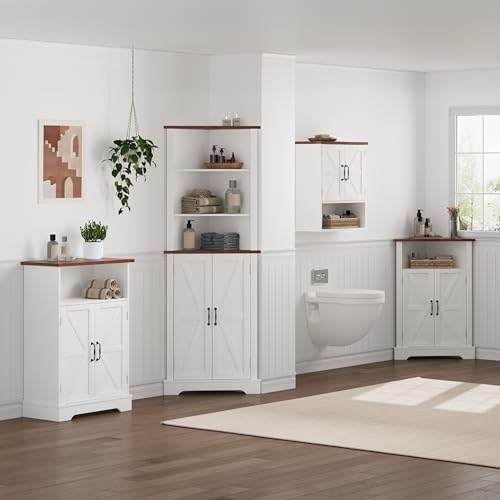Smuxee Tall Corner Storage Cabinet with Barn Door and Adjustable Shelves