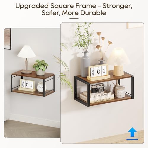 Floating Nightstand Set of 2 Vintage Brown