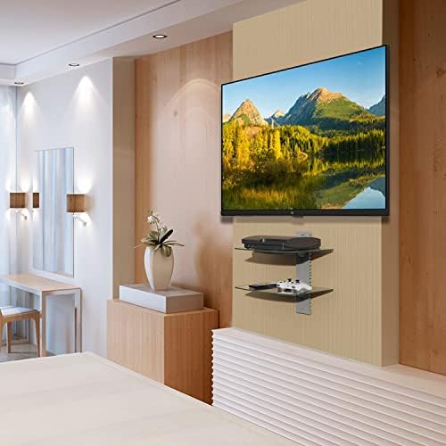 WALI Floating Entertainment Shelves 2-Tier 176lbs Weight Capacity Tempered Glass Silver