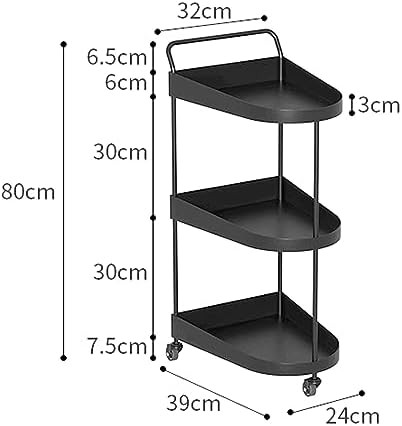 3-Tier Rolling Bar Cart with Metal Frame Black 15Dx9Wx31H