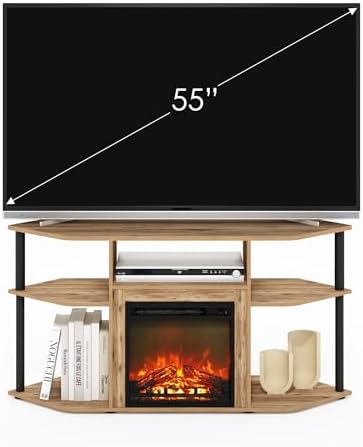 Furinno Jensen Storage Corner TV Stand with Fireplace