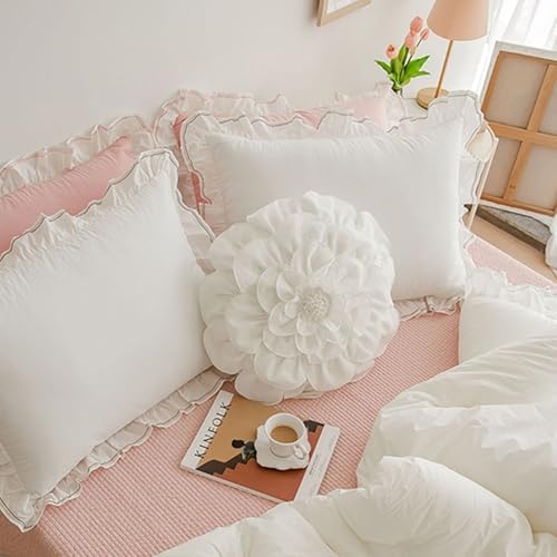3D Flower Round Pillow with Insert White