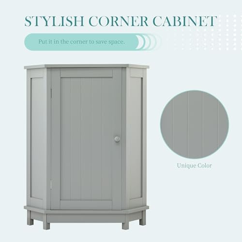 Merax Corner Storage Cabinet with Adjustable Shelf Grey