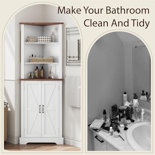 Smuxee Tall Corner Storage Cabinet with Barn Door and Adjustable Shelves