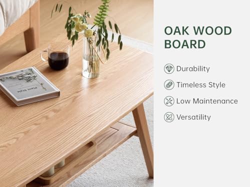 Wayshome Solid Oak Coffee Table 2-Tier with Shelf