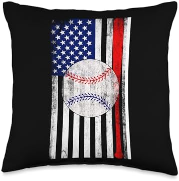 Baseball Pitcher Catching Throw Pillow with USA Flag Design