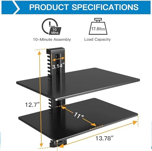 PERLESMITH Floating AV Shelf Double Wall Mount