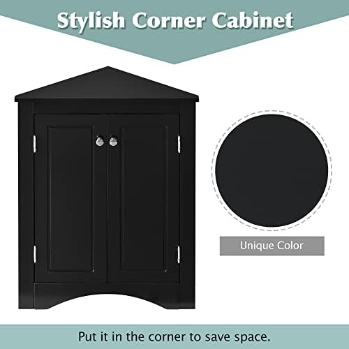 GDFStudio 315 Inch H Triangle Corner Storage Cabinet Black