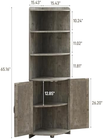 Vabches Tall Corner Cabinet with Barn Door Design Grey
