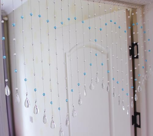 Hanging Crystal Glass Beaded Curtain 25 Strings Light Blue